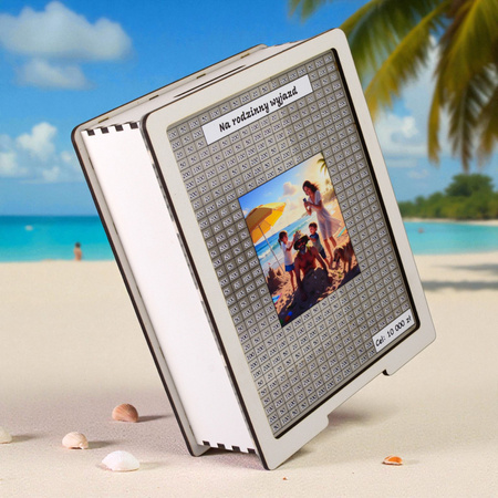 Skarbonka wykreślana przezroczysta - z twoją grafiką, Wakacyjna - Biała