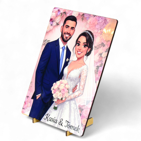 Obrazek na drewnie - Karykatura z twojego zdjęcia - 20x15 cm z podstawką