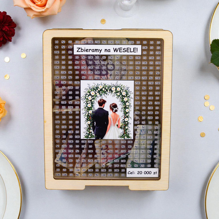 Skarbonka wykreślana przezroczysta - z twoją grafiką, dowolny cel - drewno