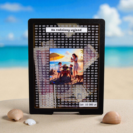 Skarbonka wykreślana przezroczysta - z twoją grafiką, Wakacyjna - Czarna