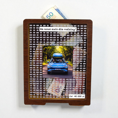 Skarbonka wykreślana przezroczysta - z twoją grafiką, dowolny cel - wenge