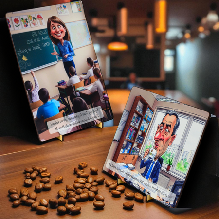 Obrazek na drewnie - Karykatura z twojego zdjęcia - 20x15 cm z podstawką