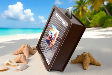 Skarbonka wykreślana przezroczysta - z twoją grafiką, Wakacyjna - Wenge