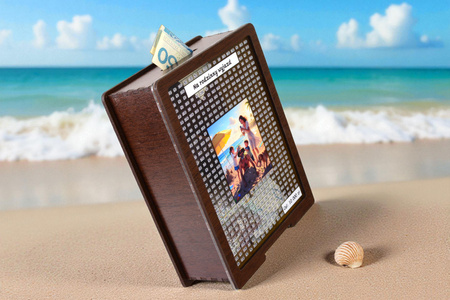 Skarbonka wykreślana przezroczysta - z twoją grafiką, Wakacyjna - Wenge