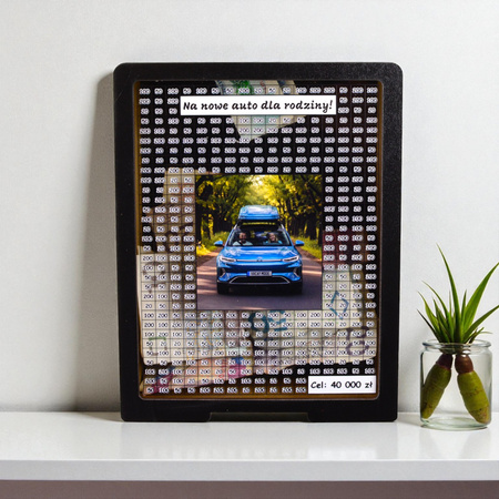 Skarbonka wykreślana przezroczysta - z twoją grafiką, dowolny cel - czarna