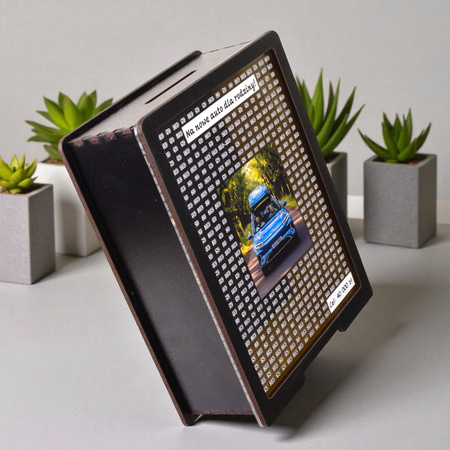 Skarbonka wykreślana przezroczysta - z twoją grafiką, dowolny cel - czarna