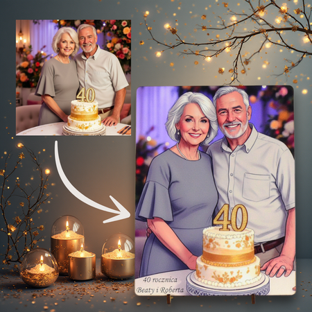 Obrazek na drewnie - Karykatura z twojego zdjęcia - 20x15 cm z podstawką