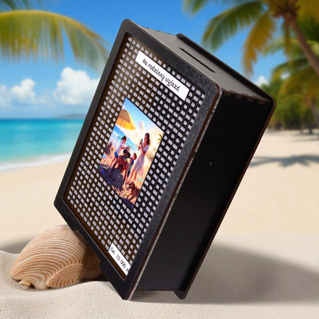 Skarbonka wykreślana przezroczysta - z twoją grafiką, Wakacyjna - Czarna