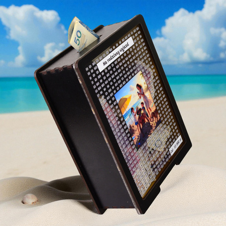 Skarbonka wykreślana przezroczysta - z twoją grafiką, Wakacyjna - Czarna