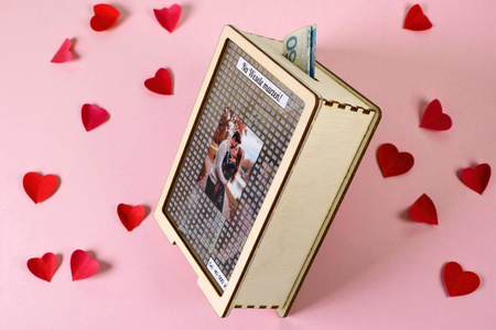 Skarbonka wykreślana przezroczysta - z twoją grafiką, Wakacyjna - drewno