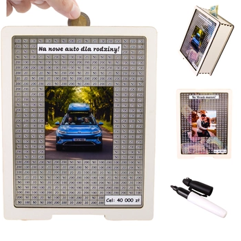 Skarbonka wykreślana przezroczysta - z twoją grafiką, dowolny cel - biała