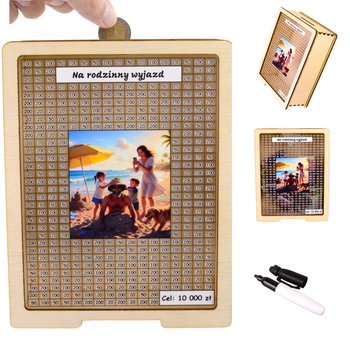 Skarbonka wykreślana przezroczysta - z twoją grafiką, Wakacyjna - drewno