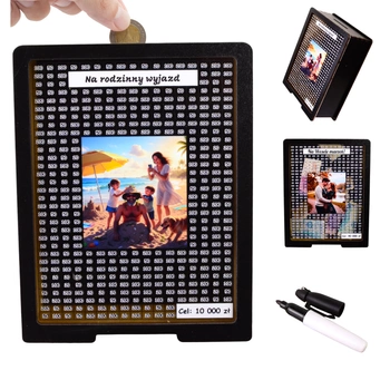 Skarbonka wykreślana przezroczysta - z twoją grafiką, Wakacyjna - Czarna