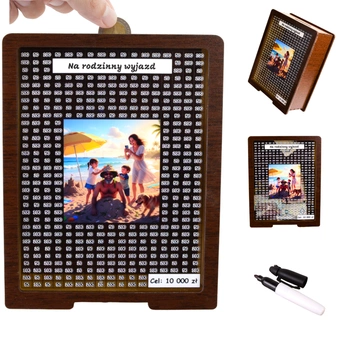 Skarbonka wykreślana przezroczysta - z twoją grafiką, Wakacyjna - Wenge